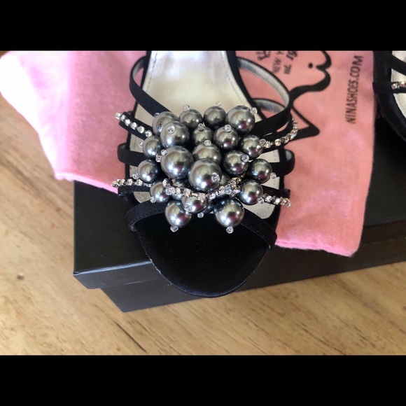 NINA Clorele EUC Black Luster Satin Strappy Heels - Picture 7 of 11